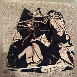 Chanel vintage drawstring canvas tote coco mademoiselle print